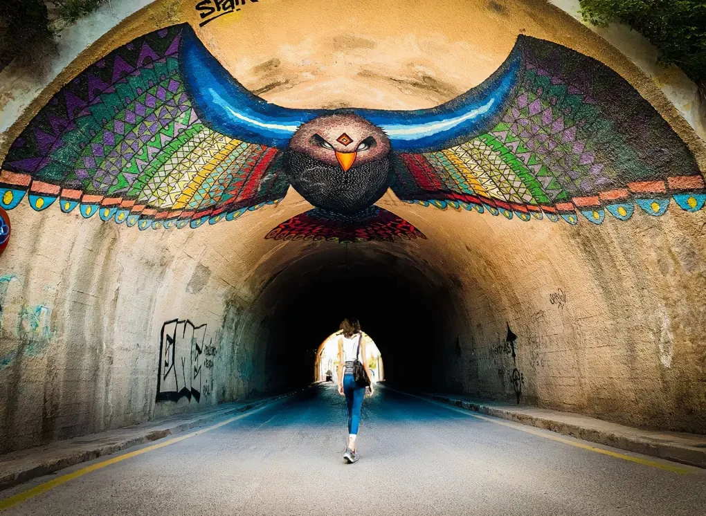Muurschilderingentunnel, secret spot op Ibiza